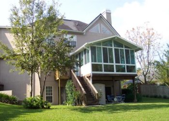 Sunrooms Gable style with shingles and glass knee wall on deck