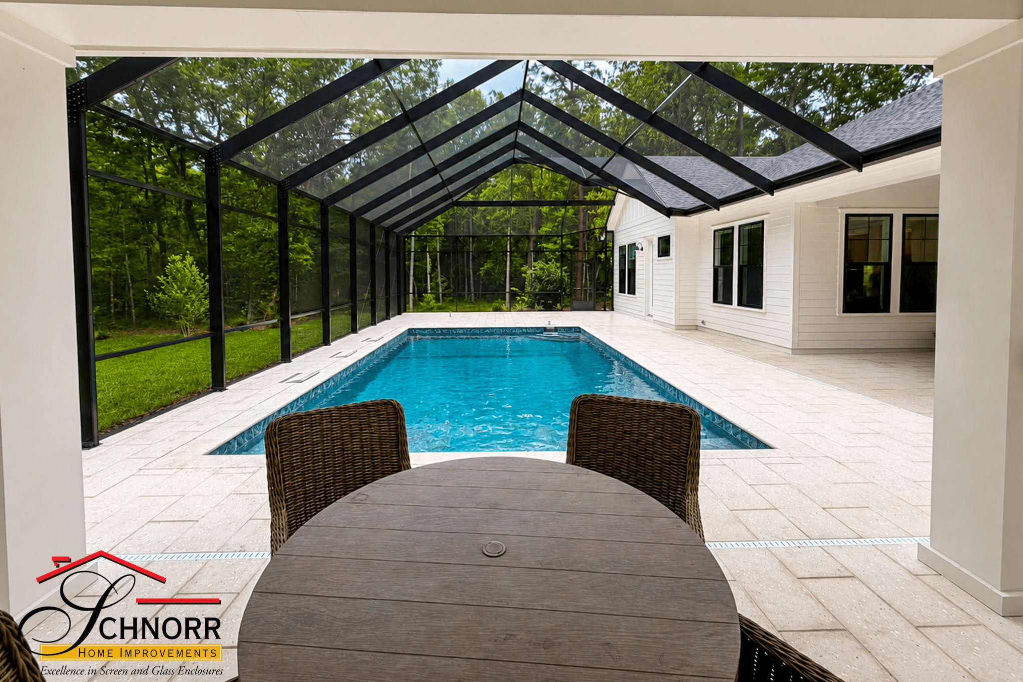 Custom Pool Enclosure Northeast Florida Custom pool enclosure with open views around a Northeast Florida swimming pool