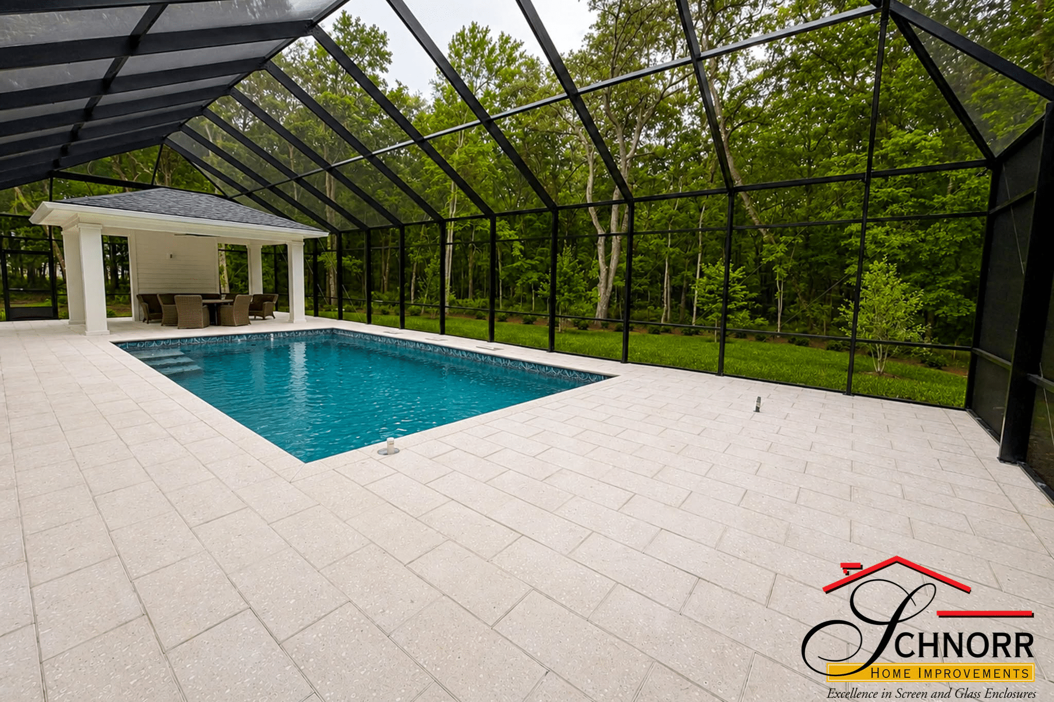 Custom Pool Enclosure Northeast Florida Custom pool enclosure with open views around a Northeast Florida swimming pool