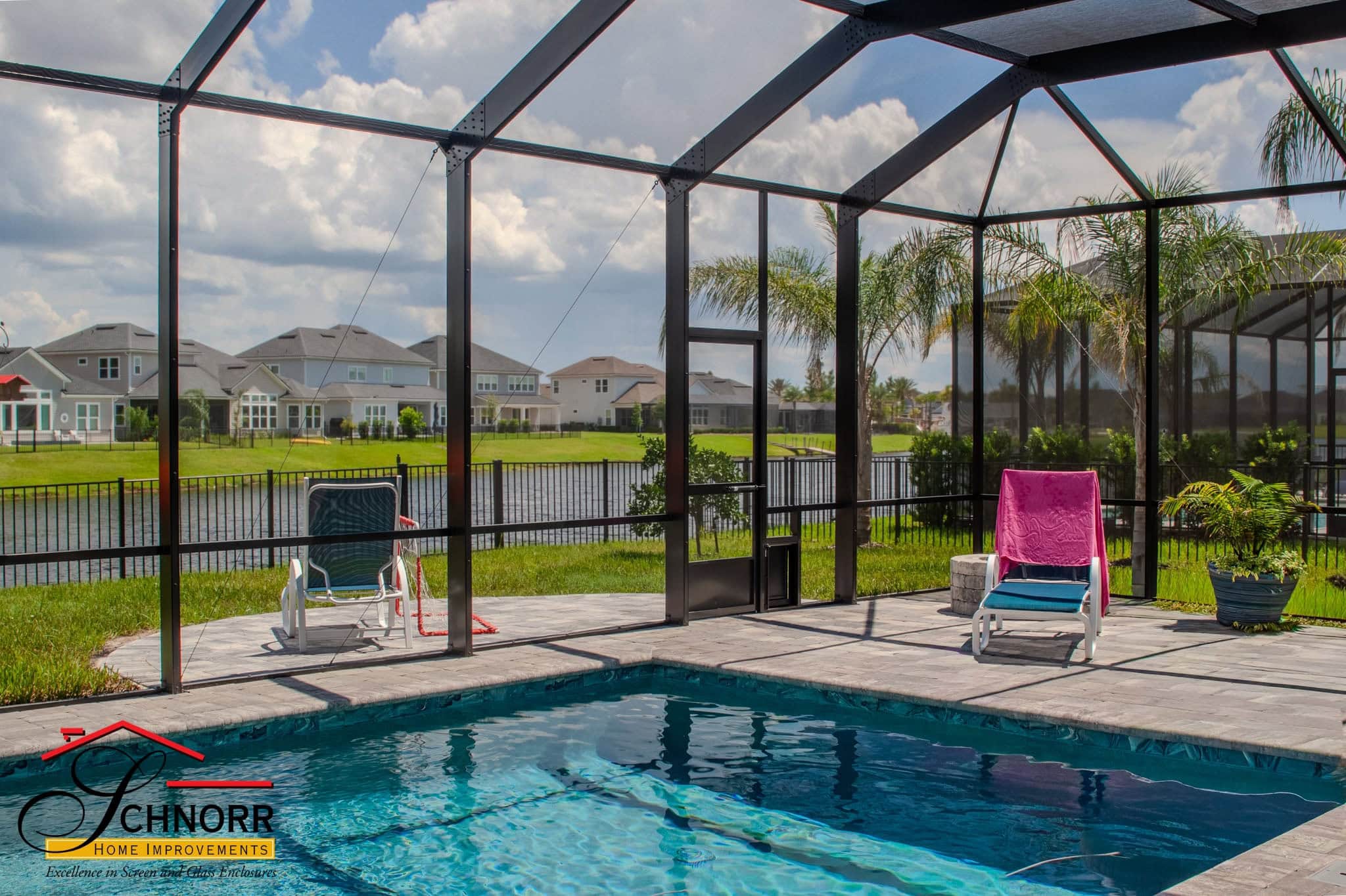 Custom Pool Screen Enclosure Jacksonville FL Custom pool screen enclosure with screened roof and aluminum framing in Jacksonville, FL